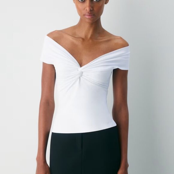 NWT Aritzia CONTOUR Twist Off-shoulder Top BYRON BLUE XL - Picture 2 of 11